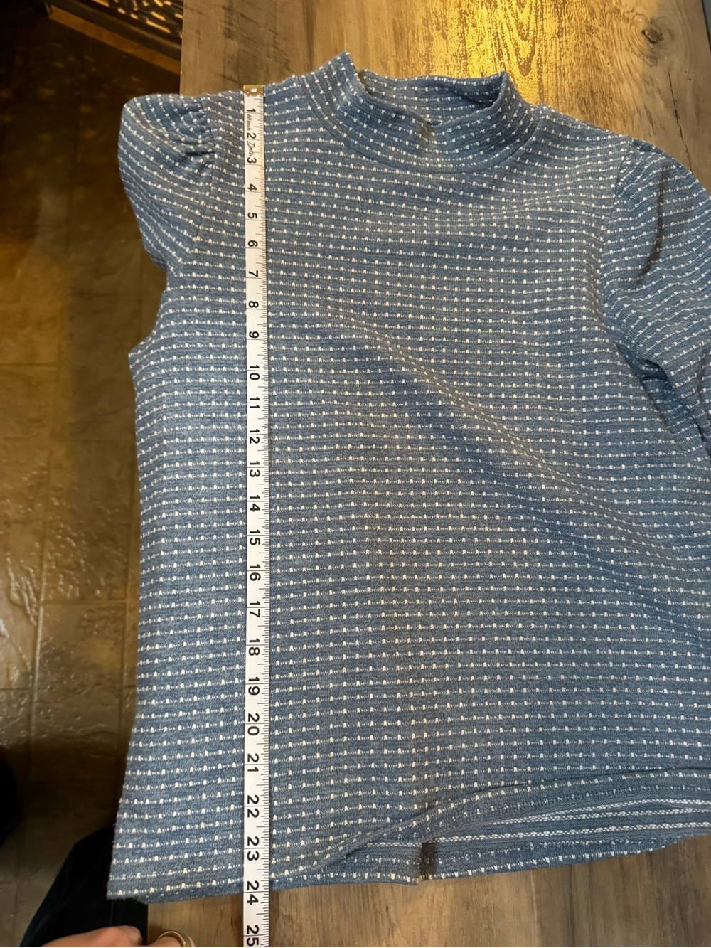Madewell Light Blue Mock Neck Textured Top - Picture 3 of 9